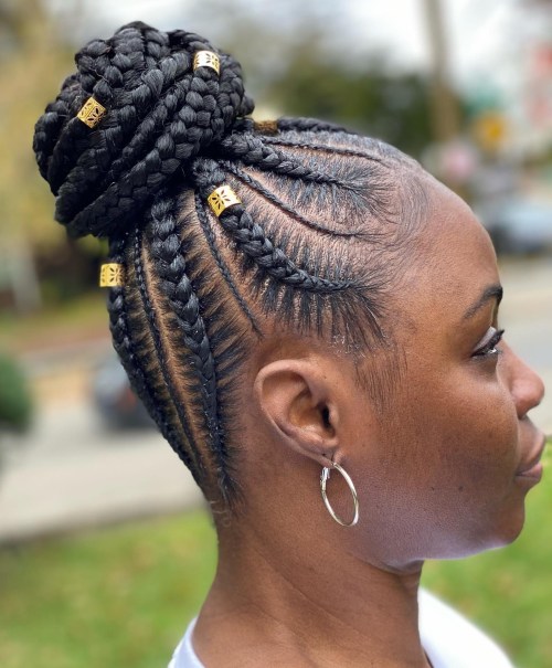 Black Cornrows with Crown Bun