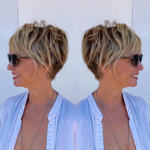 Pure Golden Blonde Ambition Brown Pixie Bob with Blonde Highlights