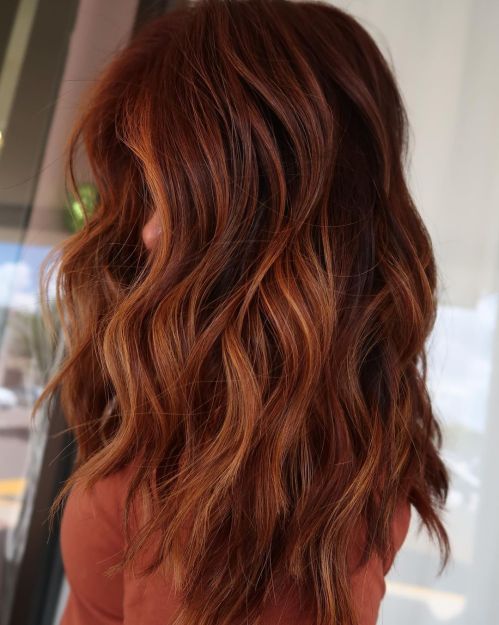 Rich Copper Brown Balayage Hair Color for Fall