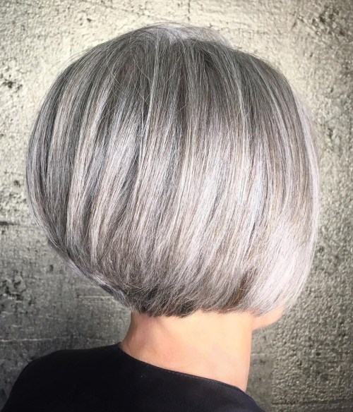 Rounded Bob with Stacked Nape Short Gray Bob