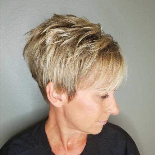 Choppy Pixie with Tapered Nape Chopped Honey Blonde Pixie With Bangs