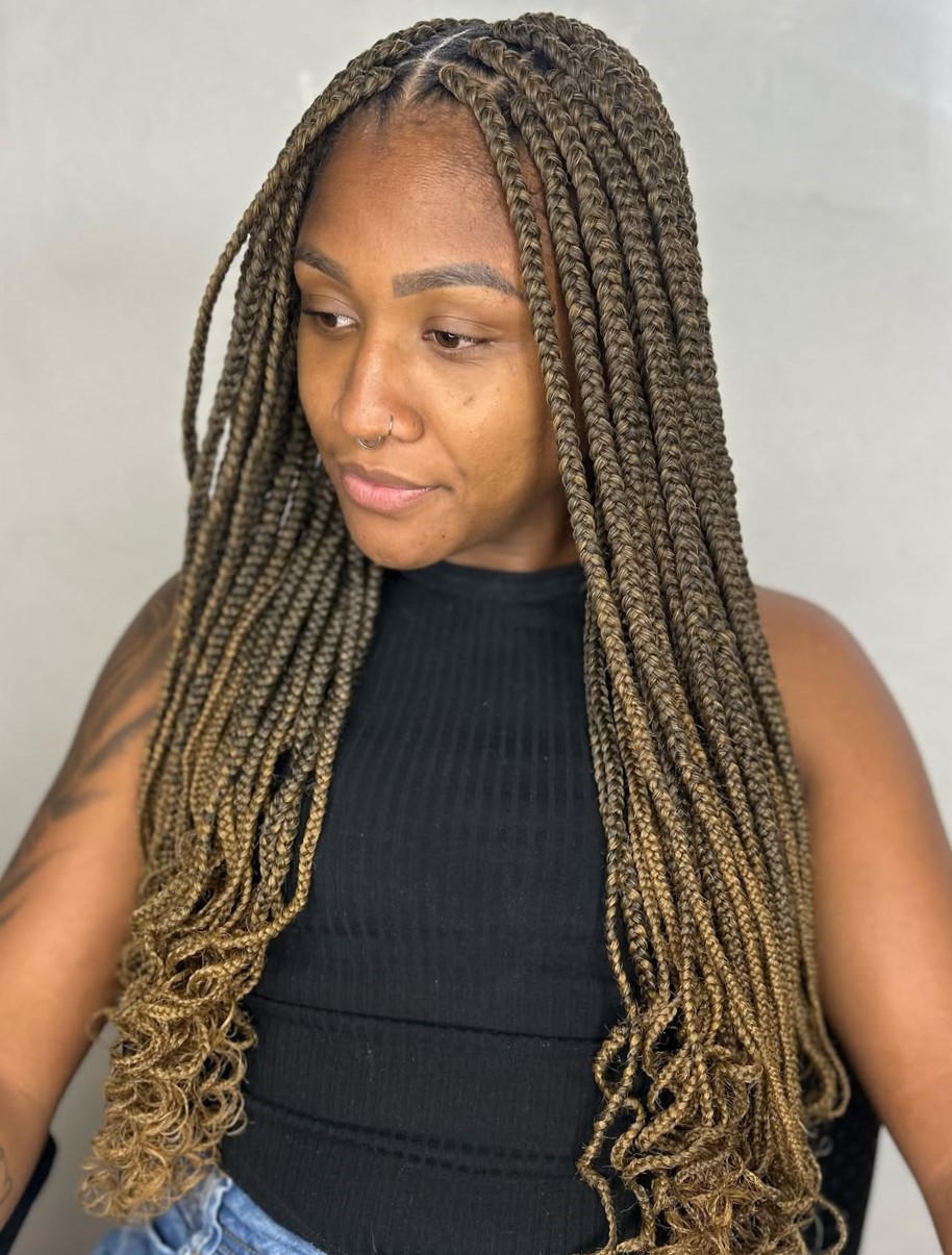 Box Braids with Curled Ends