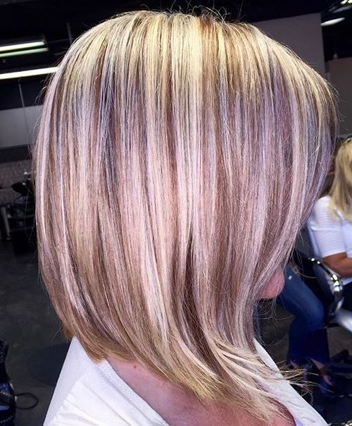low blonde bob with golden brown lowlights