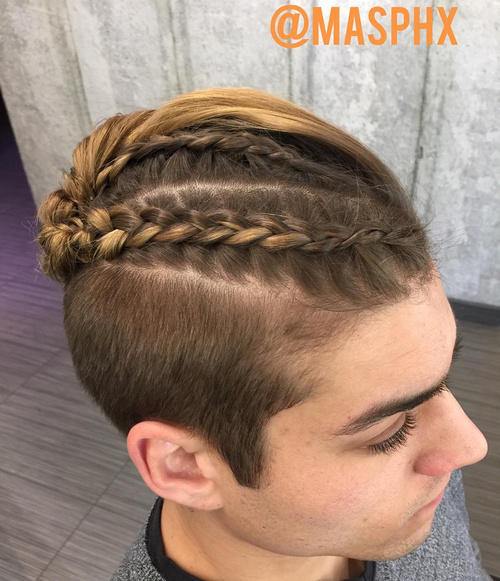 Short Sides and Two-Tone Braid Top Braid and Short Sides Style for Men
