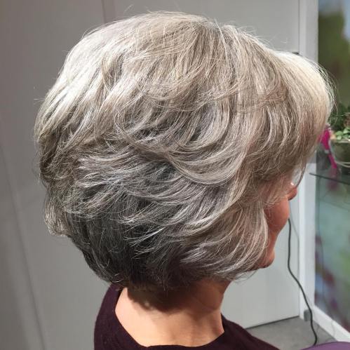 Short Layered Hairstyle for Thick Hair Short-to-Medium Layered Gray Haircut
