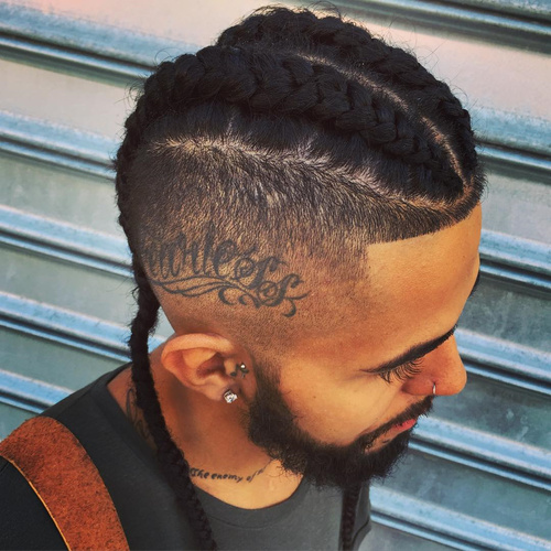 ale Braid Style for Tattoos Two Braids and Fade for Men