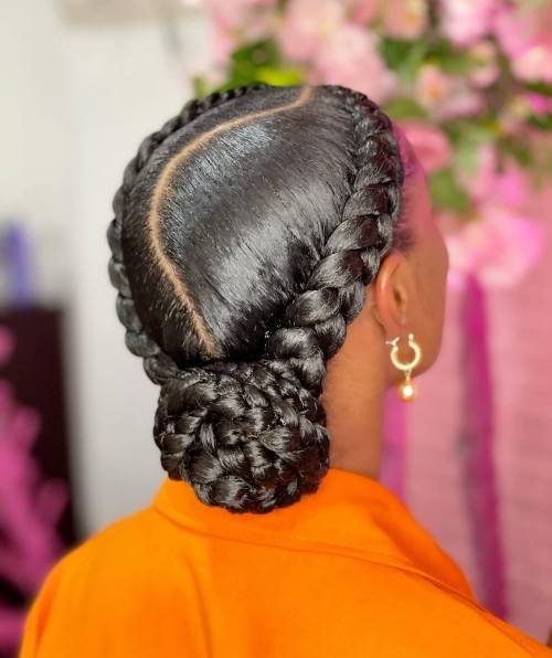 Two Black Headband Braids and a Bun