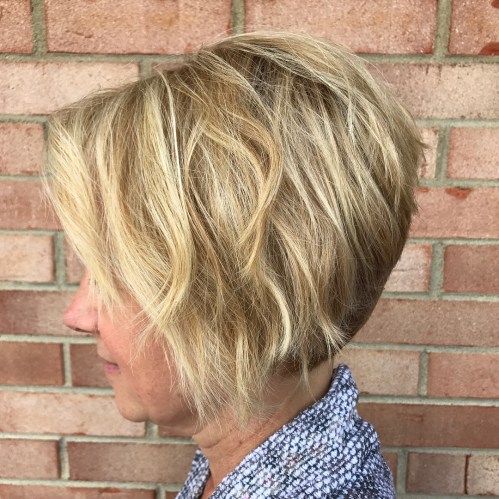 Honey Blonde Layered Bob with Stacked Nape Blonde Balayage Bob for Older Women