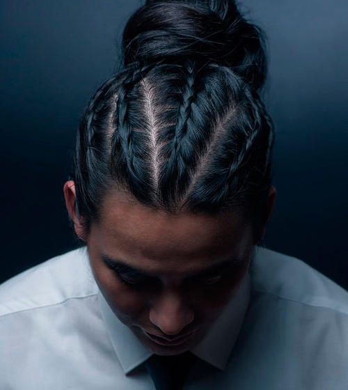 Male Braids into Bun Flat Braids and Bun for Men