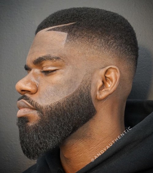 High Fade Line Haircut and Long Beard for Black Men