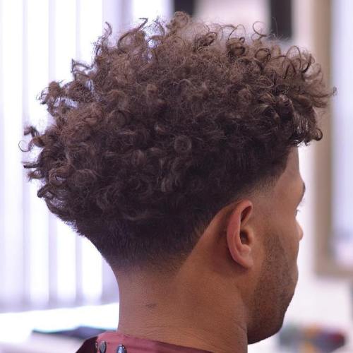 Black Curly Taper Fade