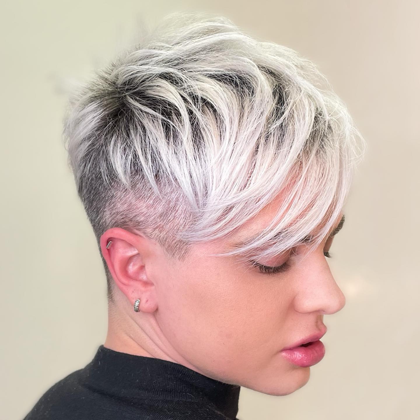 Blonde Pixie with Shaved Disconnected Undercut and Shadow Roots