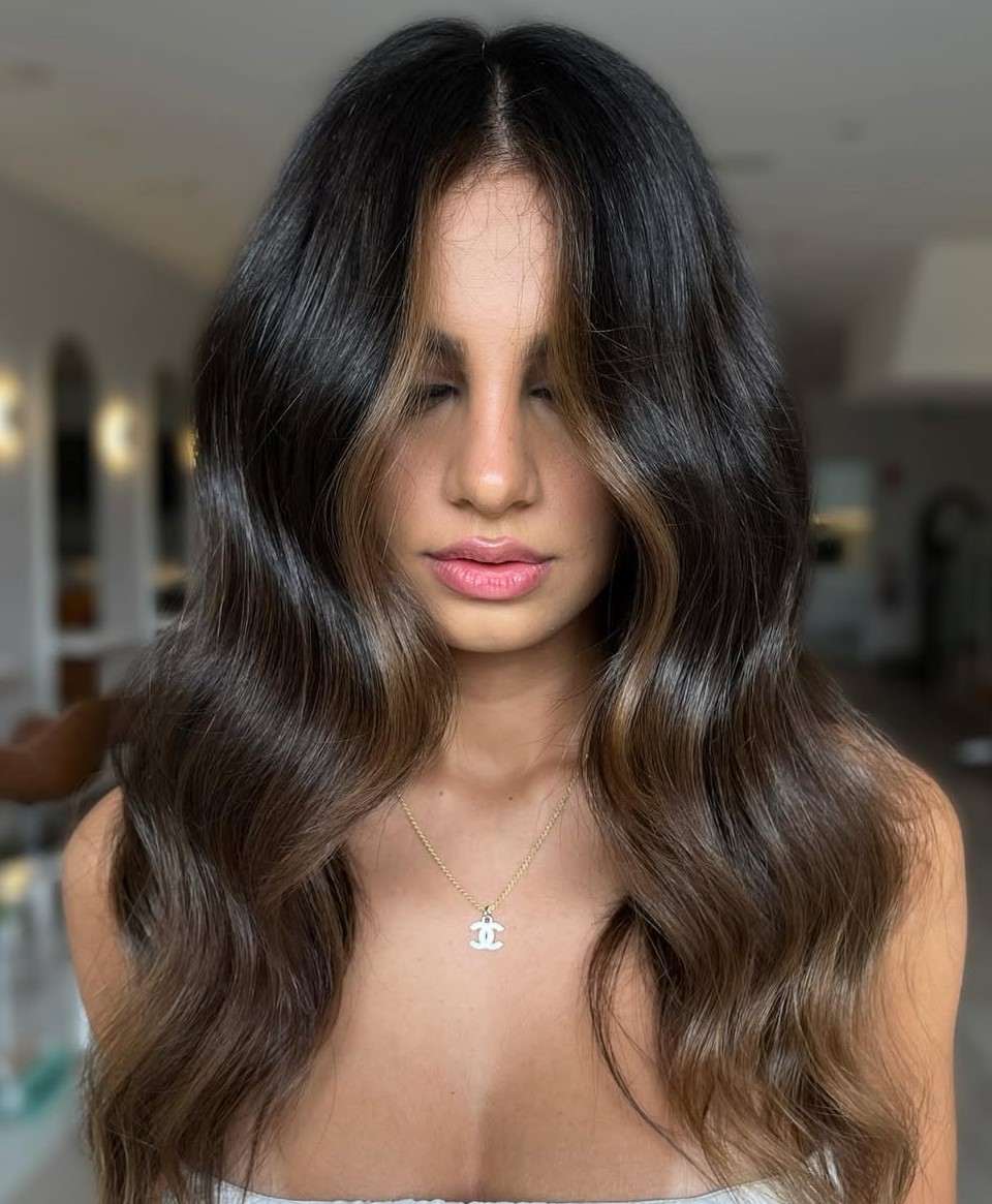 Brown Money Piece with Bang Effect