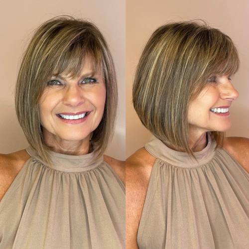 Bronde Lob with Bangs Youthful A-Line Bob with Layered Bangs