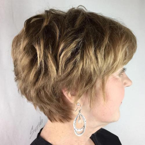 Mature Short Layered Cut Long Pixie for Older Women