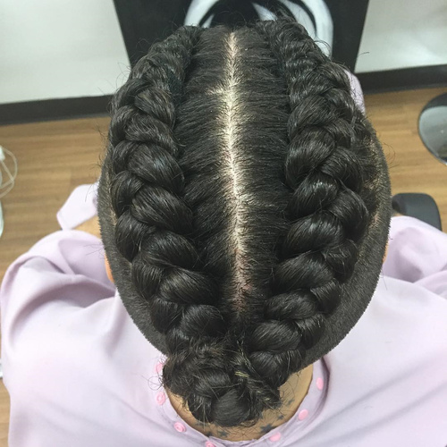 Double Braided Mohawk Men's Two Top Braids Hairstyle