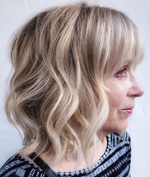 Wavy Shoulder Length Hairstyle Shoulder Length Cut with Full Bangs