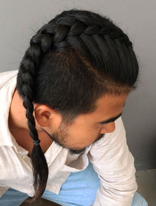 Simple Side Braid Men's Inverted Braid with Short Sides