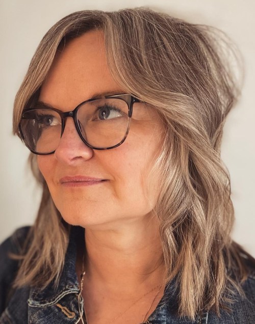 Low Maintenance Medium-Length Cut Shoulder Length Cut with Framing Layers for Thin Graying Hair