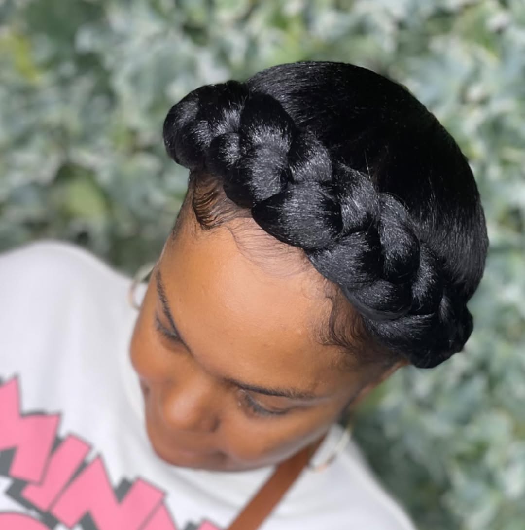 Black Sleek Halo Braid Updo