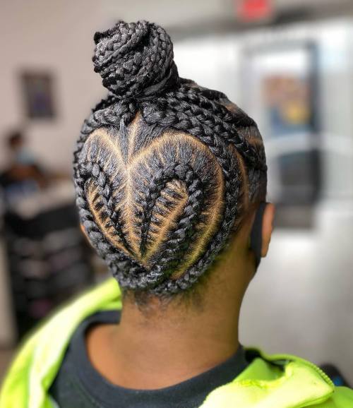 Heart Cornrows and High Braided Bun