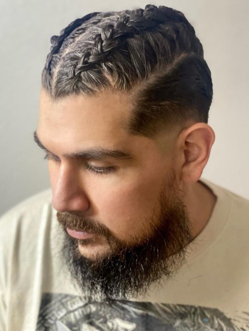 Two Cornrow Braids with Fade Two Braids and Fade Sides