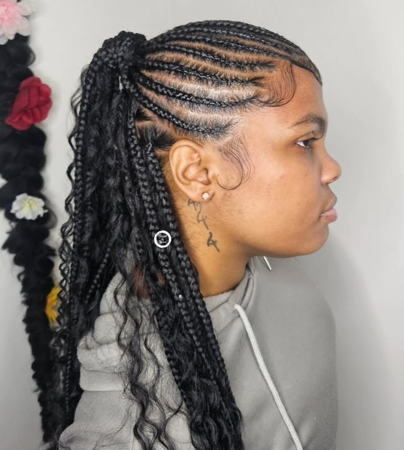 Half-Up Cornrows with Braids