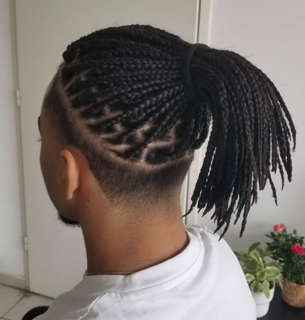 Mens Braids in a Ponytail