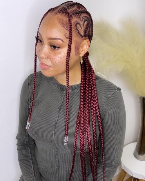 Burgundy Cornrows and Braids for Black Women