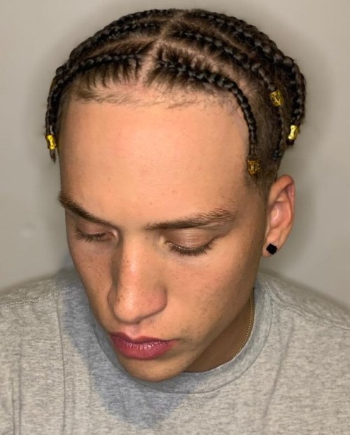 Micro Braids Middle part Braided Hairstyle for Men