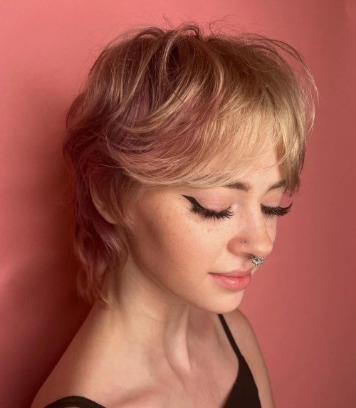 Soft Feathered Mullet with Swoopy Bangs