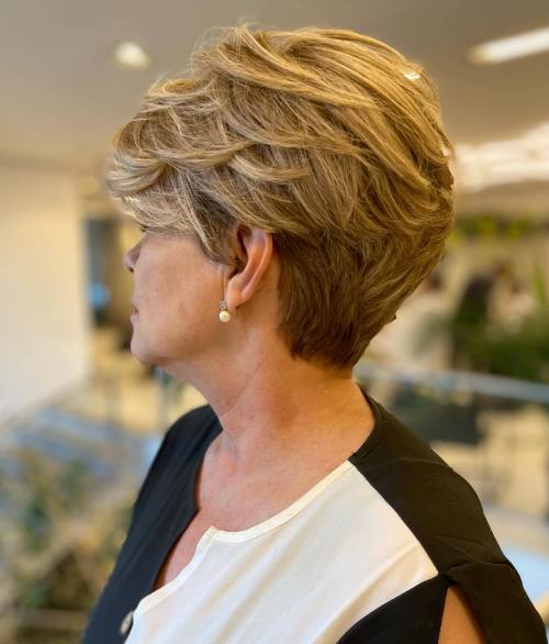 Short Honey Blonde Cut Dark Blonde Layered Pixie for Older Women with Thick Hair