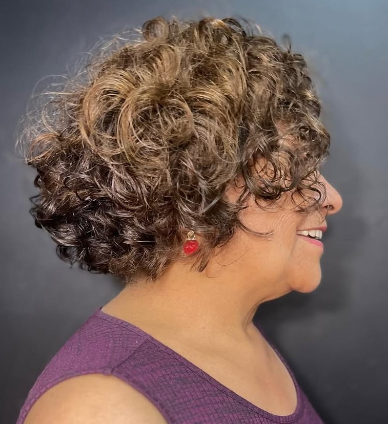 Chin-Length Curly Bob for Women Over 60