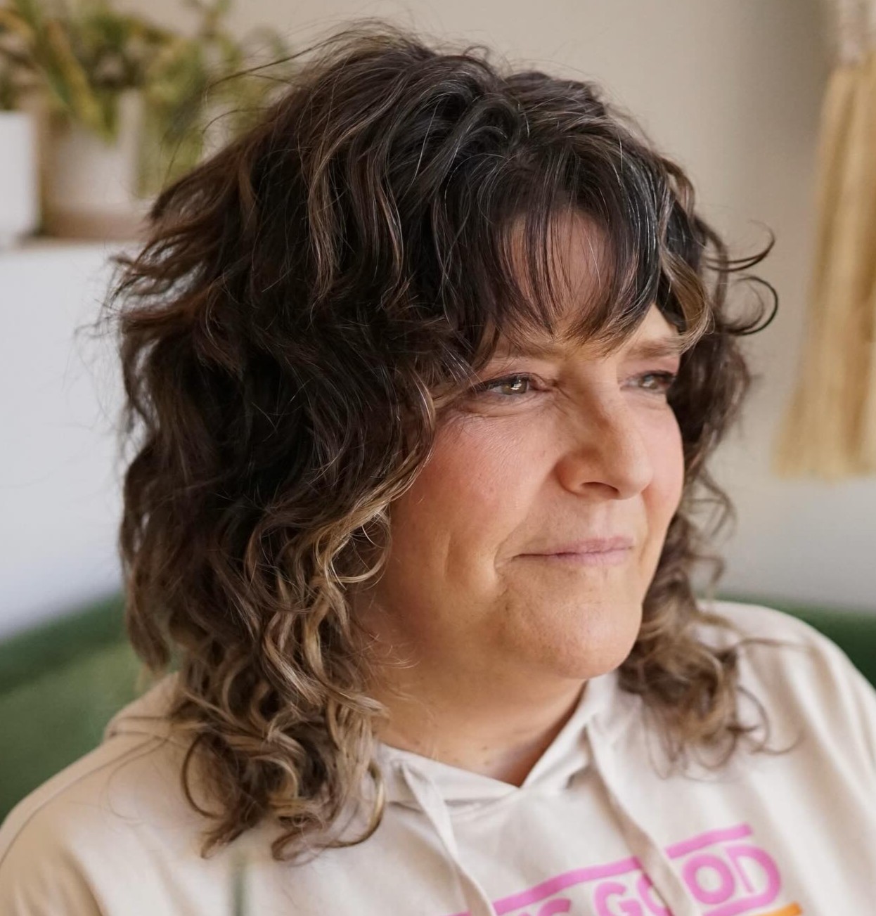 Medium Wavy Shag with Bangs Over 50