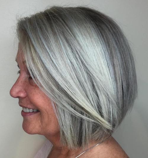 Sleek Gray Bob with Balayage Straight Silver Bob for Older Women