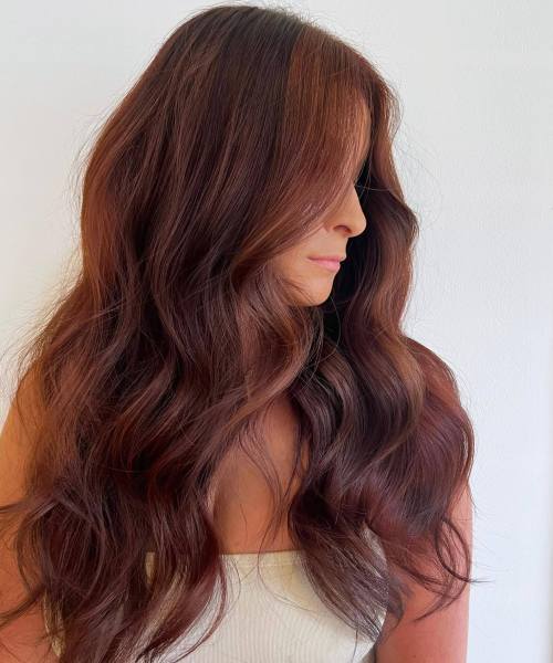 Long Flowy Burgundy and Auburn Balayage Hair