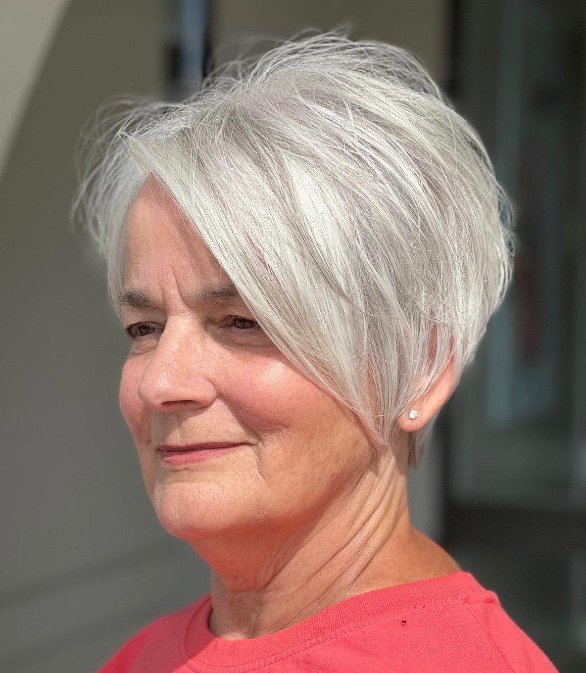 A Line Layered Long Pixie for Older Women