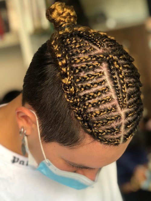 Fishbone Braids Bleached and Braided Long Hair on Top