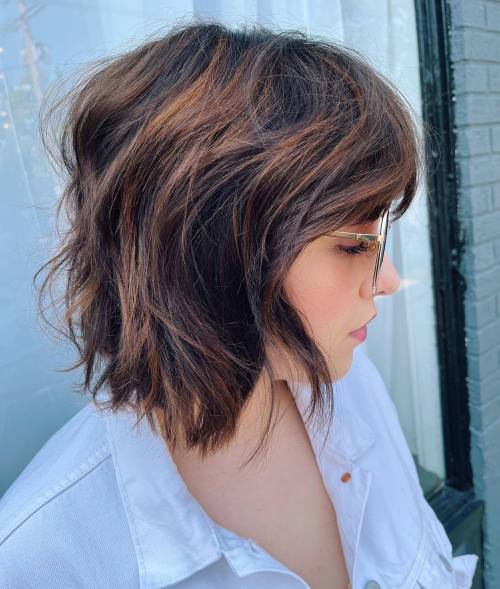 Brunette Messy Shaggy Bob