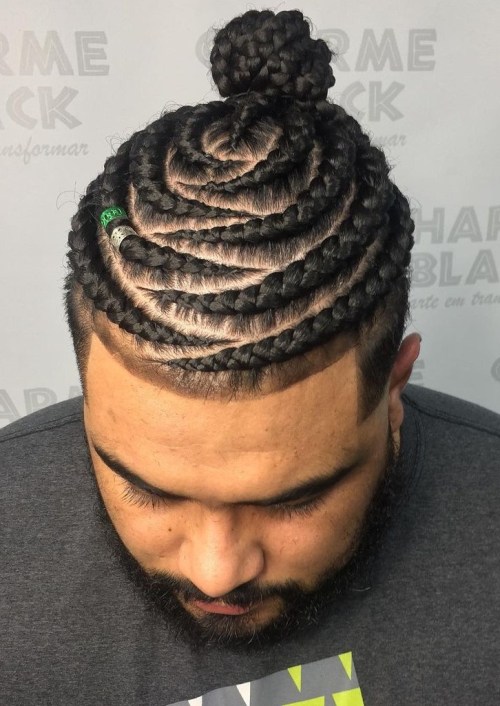 Man Bun Braids with Undercut Beard Style with Undercut and Braids into a Bun