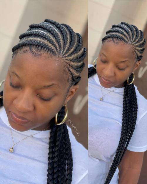 Black Asymmetrical Feed-In Braids