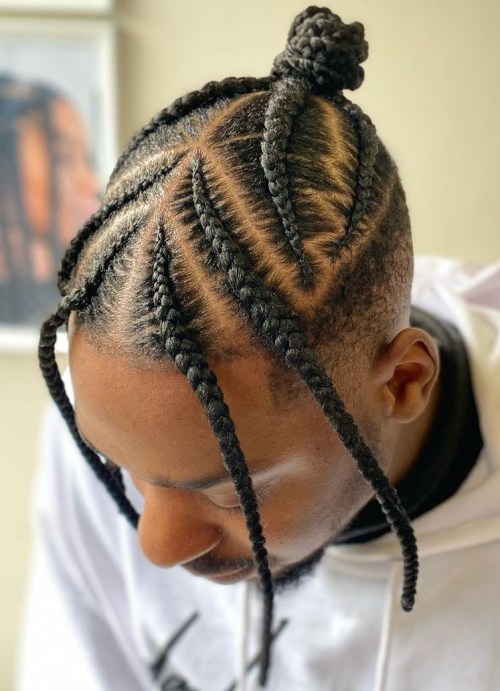 Braided Locks and Co Men Cornrows Going into Two Different Directions