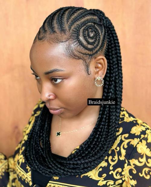 Swirly Black Cornrows and Neckless Braids