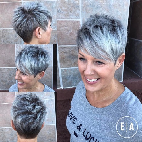 Spiky Gray Pixie Cut Spiky Gray Balayage Pixie for Women Over 50
