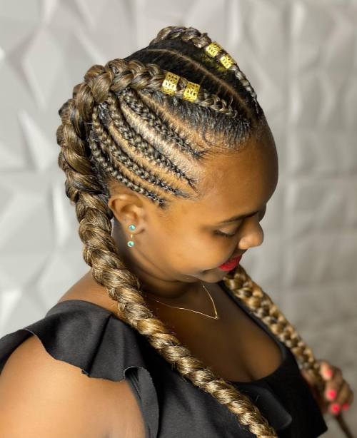 Chunky Golden Boxer Braids with Side Cornrows