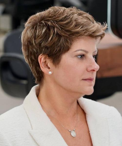 Textured Pixie with Light Brown Frosted Tips Short Textured Pixie for Thick Coarse Hair