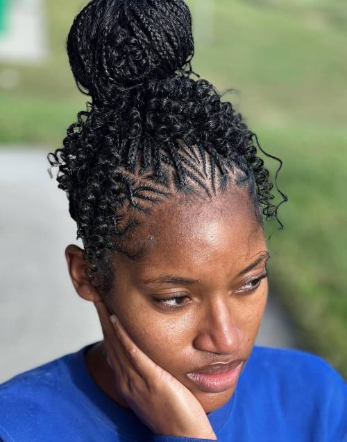 Black Braids Mix in a Top Knot