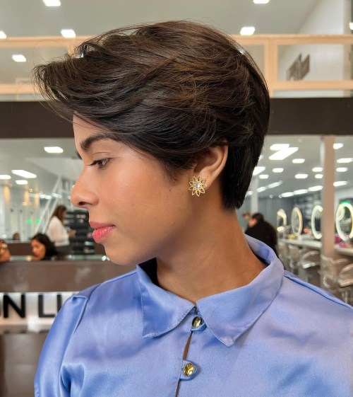 Polished Short Hairstyle with Swoopy Bangs