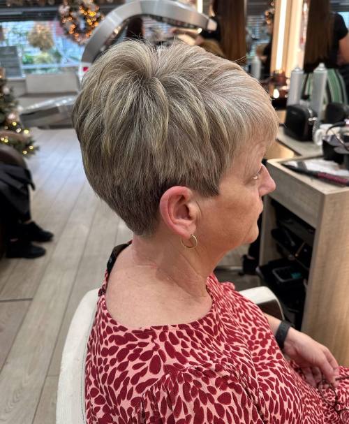 Short Haircut with a Neat Taper Short Piece-y Hairstyle with Feathered Crown