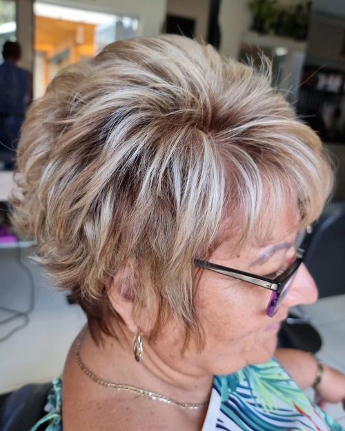 Long Pixie with Piecey Layers Over 50 Shaggy Tapered Blonde Balayage Pixie